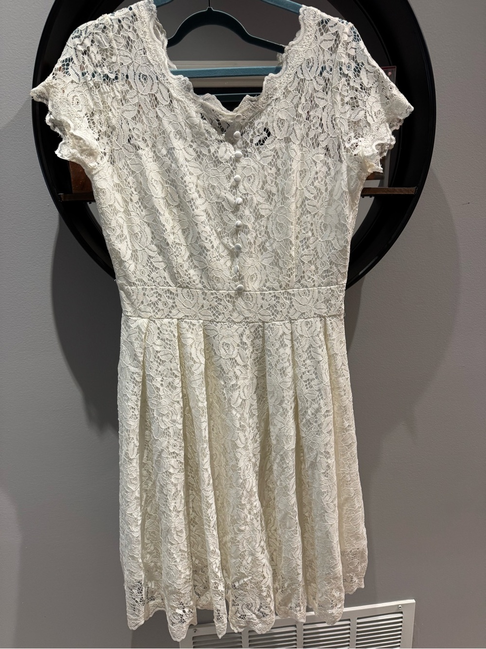 Ivory Lace Fit & Flare Kids Dress with Button Back
